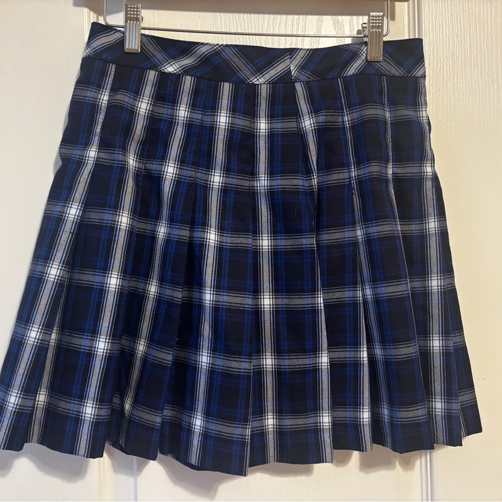 H&M Navy and White Plaid A-Line Skirt